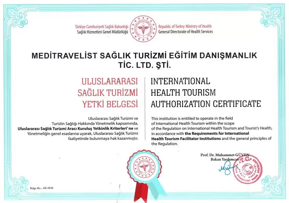 Meditravelist health tourism certificate TR EN